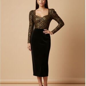 Alfred Sung Sport Sample Velvet Midi Skirt Vintage 90’s Back Slit Lined Pokets